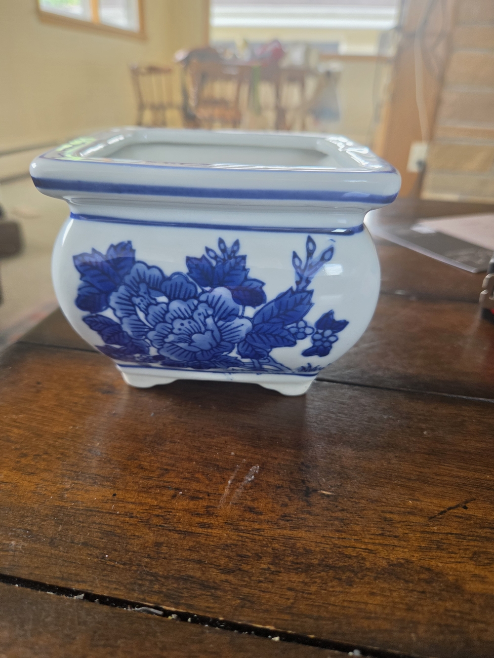4" Blue and White Floral Ceramic Planter